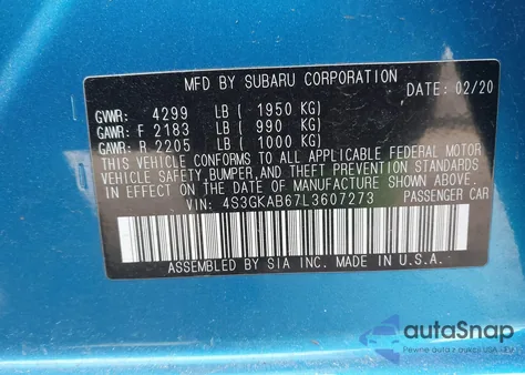 2020 Subaru Impreza Sedan из США, поврежденный, VIN 4S3GKAB67L3607273